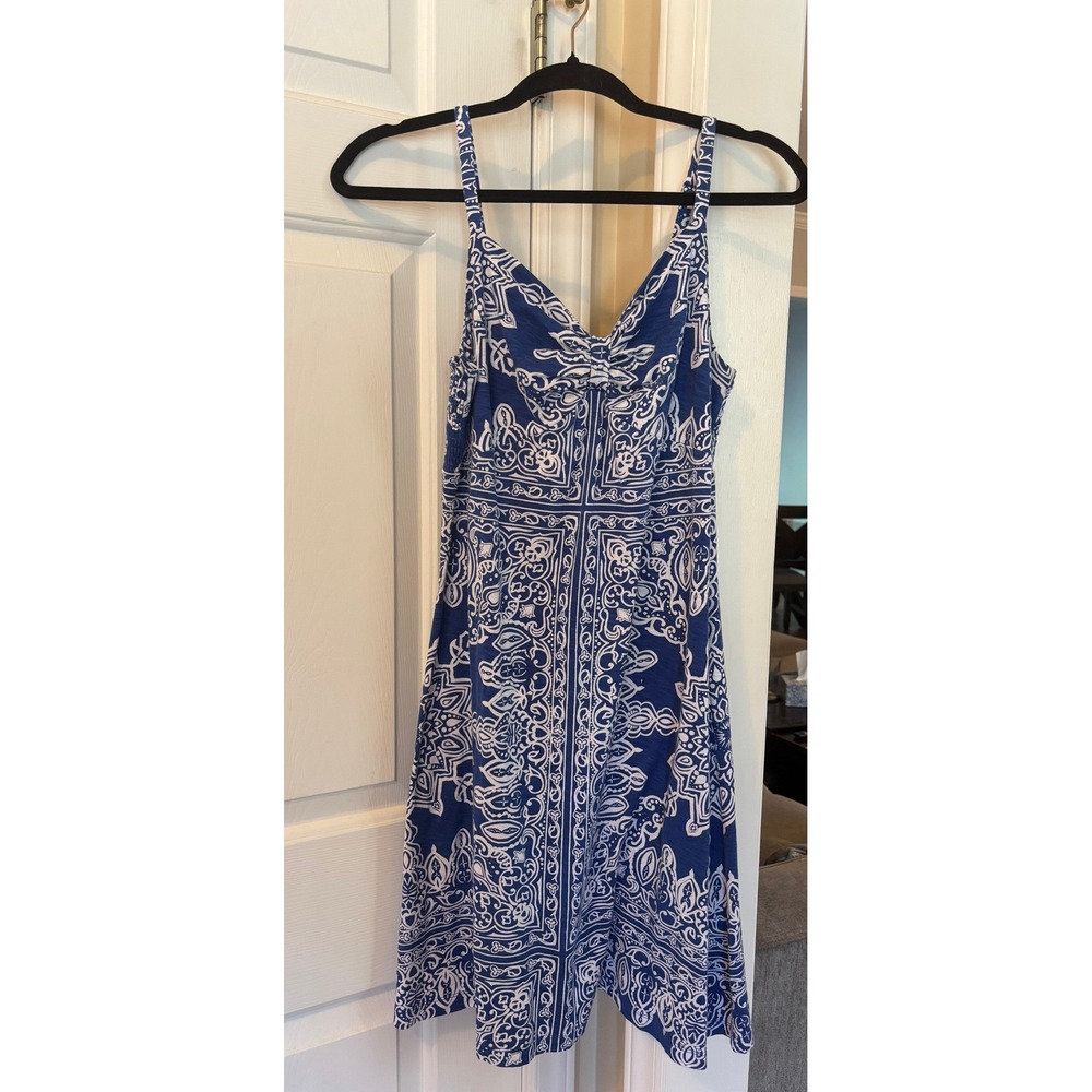 Tommy Bahama Blue White Medallion Tile Print Smocked Sundress Small